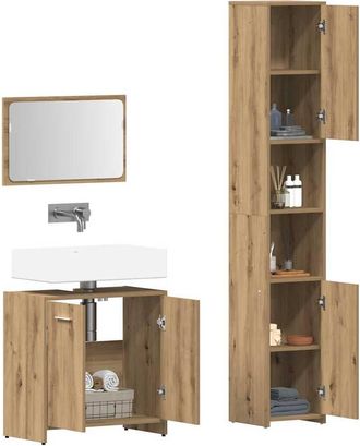 Berkfield Home Durable 3 Piece Bathroom Furniture Set Artisan Oak Engineered Wood in Brown