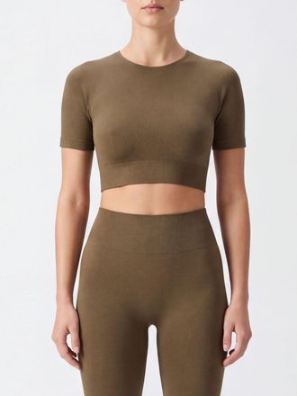 Wolford Short-Sleeved Cropped Top in Stretch Technical Fabric with Crew Neck
