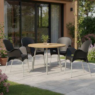 Dmora Silla De Exterior Raimund, 4 Sillas Apilables, Made In Italy, Con Reposabrazos, Negro Antracita