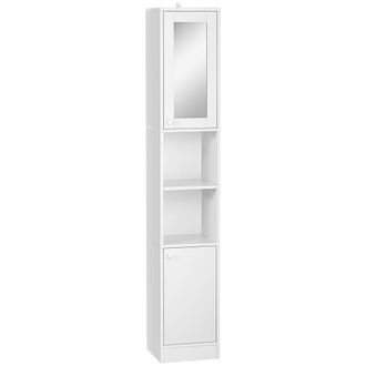 Kleankin Tall Bathroom Storage Cabinet Narrow Freestanding Cabinet with Mirror | TJ Hughes