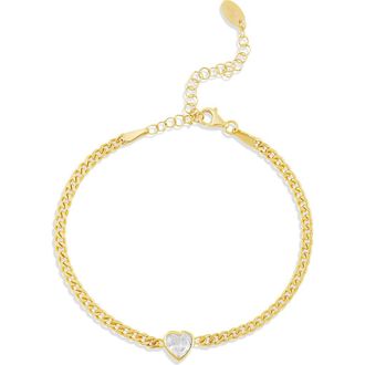 SHYMI Fancy Shape Cubic Zirconia Curb Chain Bracelet in Gold/White/heart at Nordstrom, Size 6