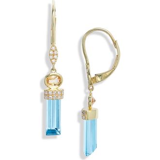 Meira T Sapphire & Diamond Lever-Back Earrings in Yellow Gold/Blue at Nordstrom