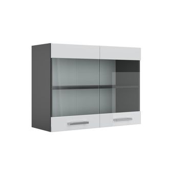 Vicco Armario De Cocina Con Vidrio R-line, Blanco Alto Brillo, 80 Cm, Vicco