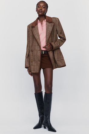 Avec Les Filles Double-Breasted Knit Blazer Jacket