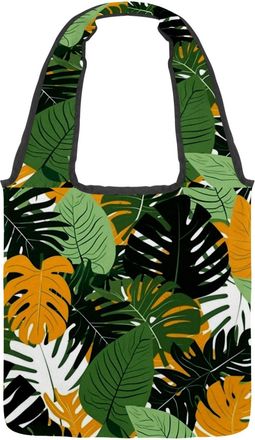 Generic Tropical Leaves Pattern Reversible Canvas Shoulder Tote - Double-Sided Print, 12oz Cotton, 27cm Drop, Fold-Flat Bag for Travel, Shopping, Street Outin