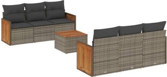 vidaXL Vidaxl - Set De Sof&aacute;s De Jard&iacute;n 7 Piezas Con Cojines Rat&aacute;n Pe Gris