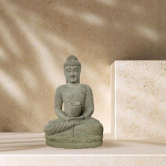 Wanda Collection Wanda Collection - Estatua De Exterior Zen Buda De Piedra Volc&aacute;nica En Posici&oacute;n De Ofrenda 50 Cm