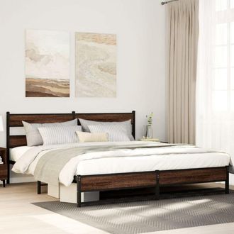 vidaXL Estructura De Cama Sin Colch&oacute;n Metal Roble Marr&oacute;n 183x213 Cm Vidaxl