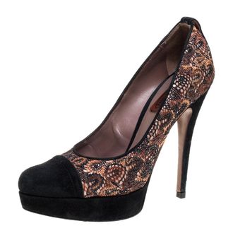 Missoni Black/beige Lace And Suede Pointed Toe Platform Pumps