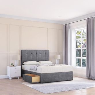 Sloomy Highbury Coniston Bed Set With 2 Drawers, Mattress & 26 Headboard in Dark Grey | Size: Double