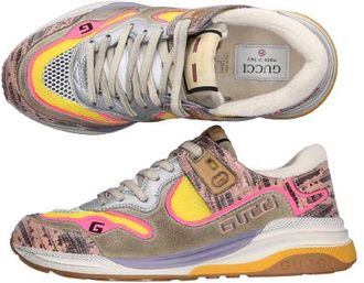 Gucci Ultrapace Snake-effect Leather, Mesh And Distressed Suede Trainers Size 36