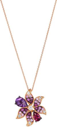 Le Vian Carved Leaves 14K Rose Gold 1.69 Ct. Tw. Diamond & Amethyst, Pink Tourmaline, Pink Sapphire Pendant Necklace