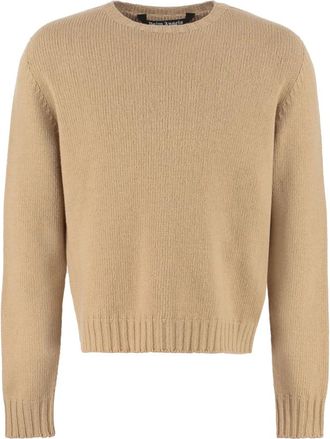 Palm Angels Wool Blend Pullover - Heren - Ronde hals truien - Beige - 2XL - Wol - Truien & Vesten