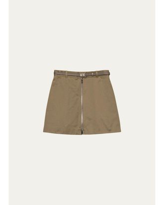 Prada Belted Cotton-Blend Mini Skirt