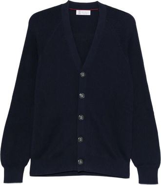 Brunello Cucinelli Geribbeld vest met knoop - Blauw