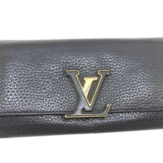 Louis Vuitton Black Noir Leather Long Wallet (Bi-Fold) (Pre-Owned)
