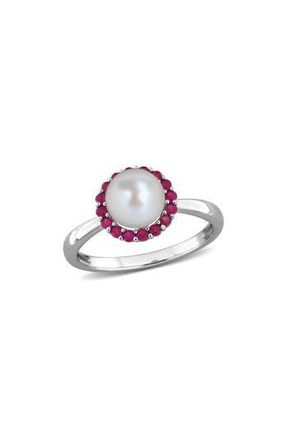Delmar 7-7.5mm Cultured Freshwater Pearl & Created Ruby Ring at Nordstrom Rack, Size 9