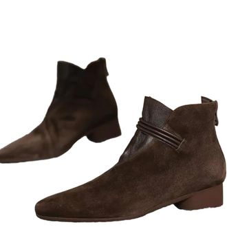 Generic GLDFW Ankle Boots Women Flats Pointed Toe Leather Shoes Winter Boots Walking Leather Chelsea Mujer Botas Brown