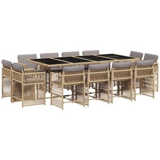 vidaXL Set Comedor De Jard&iacute;n Con Cojines 13 Pzas Rat&aacute;n Sint&eacute;tico Beige Vidaxl