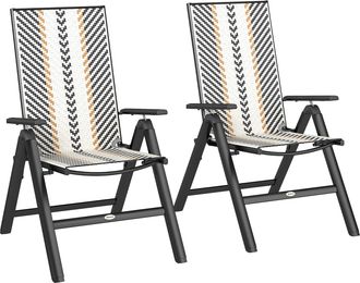 OUTSUNNY 2PCs Rattan Folding Chair w/ 5-Position Adjustable Backrest - Grey | TJ Hughes