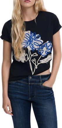 Desigual Floral Crewneck Cotton Graphic T-Shirt in Black at Nordstrom, Size X-Large