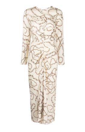 Veronica Beard Kersey Chain Printed Ruched White Dress Size S