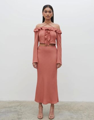 Pretty Lavish Womens Tiffany Midaxi Skirt - Terracotta - Red - Size: 12