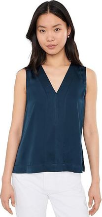 Liverpool L.A. Sleeveless V-neck Woven To Knit Top Womens Clothing Dark Navy : XL, Polyester