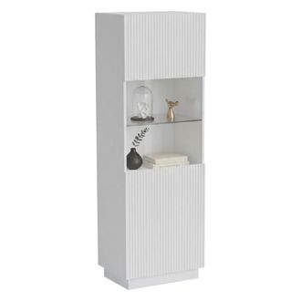 Dmora Vitrina Vado, Vitrina De Sal&oacute;n Con Puerta De Cristal Y Detalle, Acabado Efecto Estriado, 60 X 40 H 178 Cm, Color Blanco