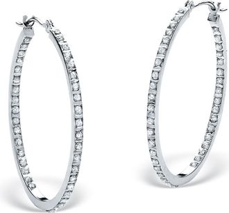 Palm Beach Jewelry Diamond Fascination Bernish-Set Hoops in Platinum-plated Sterling Silver