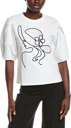 Gracia Abstract Face Embroidered Puff Sleeve Top