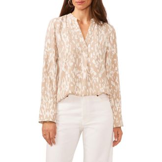 Vince Camuto Print V-Neck Top in Soft Cream at Nordstrom, Size Large