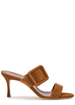 Manolo Blahnik Gable 70 Buckle-embellished Suede Mules - Brown - 40 (IT40 / UK7)