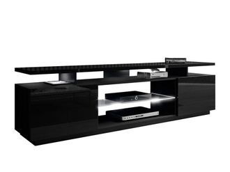 Mirjan24 Mueble Tv Figura, Negro + Negro Brillante, N&uacute;mero De Puertas: 2, N&uacute;mero De Cajones: 0, 180x56x40cm, Led