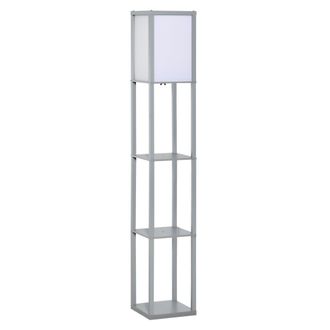 HOMCOM Floor Lamp Reading Lamp with 3-Tier Storage Shelf for Home Office Grey | TJ Hughes
