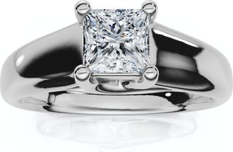 Pompeii3 1ct Princess Cut Lab Grown Diamond Solitaire Engagement Ring 14k White Gold Size Selectable