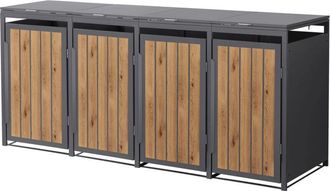 ML Design Ml-design 4x Cobertizos Para Ocultar Cubos De Basura 240l Roble Antracita Claro 260x80x120cm Caseta De Acero Para Jard&iacute;n Contenedor Exterior Caja Con 