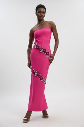Karen Millen Womens Embellished Figure Form Bandeau Maxi Dress - Pink - Size X-Small