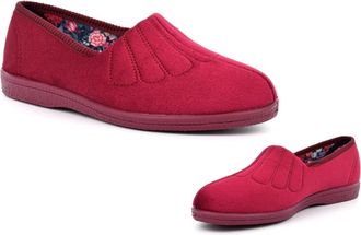 Generic Ladies Wide Fit Slippers Ladies Slip On Slippers Size 5 Womens Wide Fit Slipper Size 7 Slip On Slipper EE Width Rubber Sole Sizes 3-9 Wine 6 UK