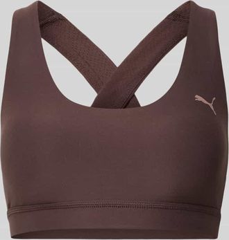 Puma Slim Fit Sportbh mit Logo-Print Modell Cloudspun in Dunkelbraun Melange, Gr&ouml;&szlig;e XL