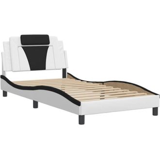 vidaXL Vidaxl - Estructura Cama Con Led Cuero Sint&eacute;tico Blanco Negro 100x200 Cm