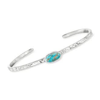 Ross-Simons Turquoise Hammered Cuff Bracelet in Sterling Silver