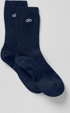 Alo | Half-Crew Understated Socks in Navy Blue, Size: Medium