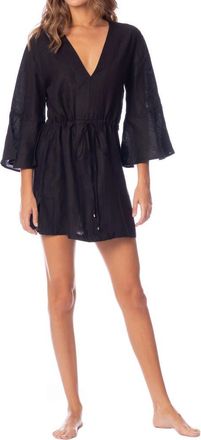 Maaji Jade Joy Bell Sleeve Linen Cover-Up Minidress in Black at Nordstrom, Size X-Large