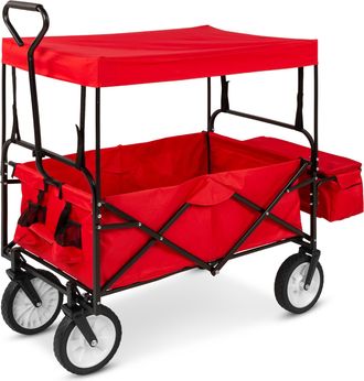 Best Choice Products Folding Utility Cargo Wagon Cart w/ Removable Canopy, Cup Holders