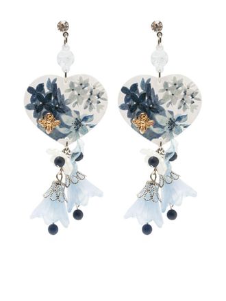 Amir Slama heart-shaped tassel earring - White