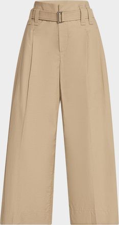Brunello Cucinelli Pleated Cotton Wide-Leg Crop Trousers With Belt