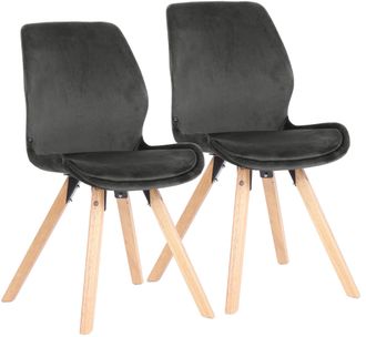 Clp Clp - Set De 2 Sillas De Comedor Luna Con Base De Madera Gris Oscuro Terciopelo