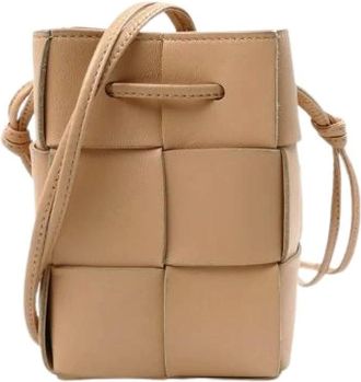 Bottega Veneta Pre-owned Bucket Bags, female, Beige, Size: ONE SIZE Pre-owned Mini Cassette Lambskin Shoulder Bag
