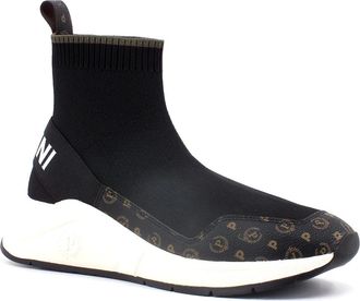 Pollini Schoenen, Dames, Zwart, 39 EU, Leer, Sock Sneakers Logo Heritage